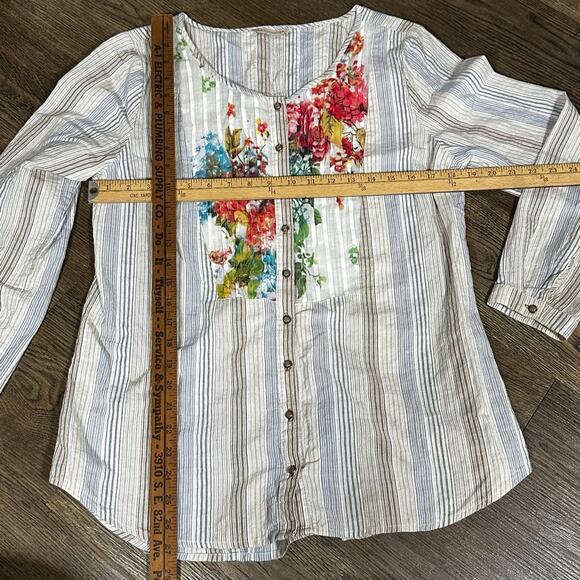 SOFT SURROUNDINGS Striped Floral Tunic Blouse sz L Boho - Picture 4 of 8